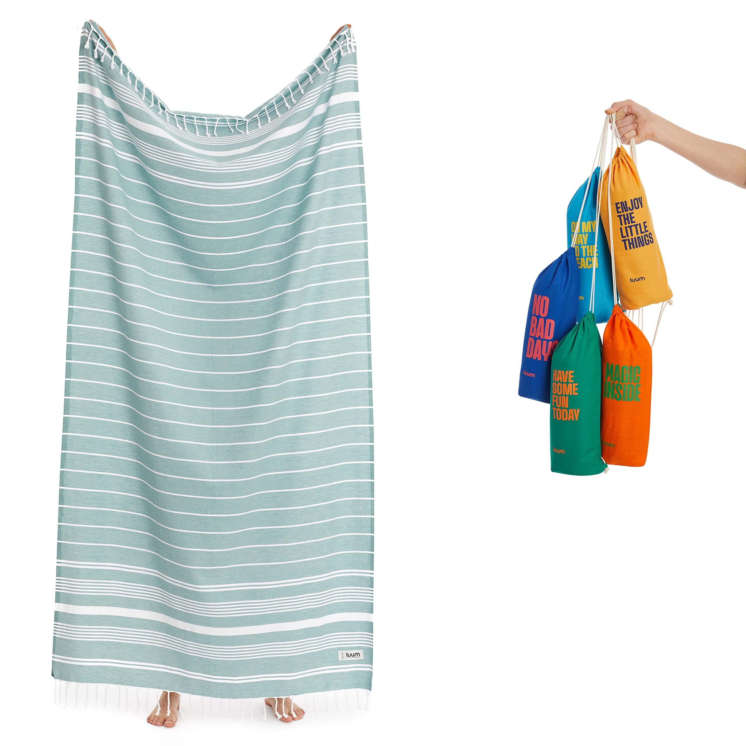 Luum® XXL Strandtuch Damen Herren Hamamtuch Saunahandtuch Handtuch Yogatuch Duschtuch Strandhandtuch Saunatuch Badetuch Pareo XXL Reisehandtuch Pestemal Turkish Towels Single [95x180] 02 - Teal