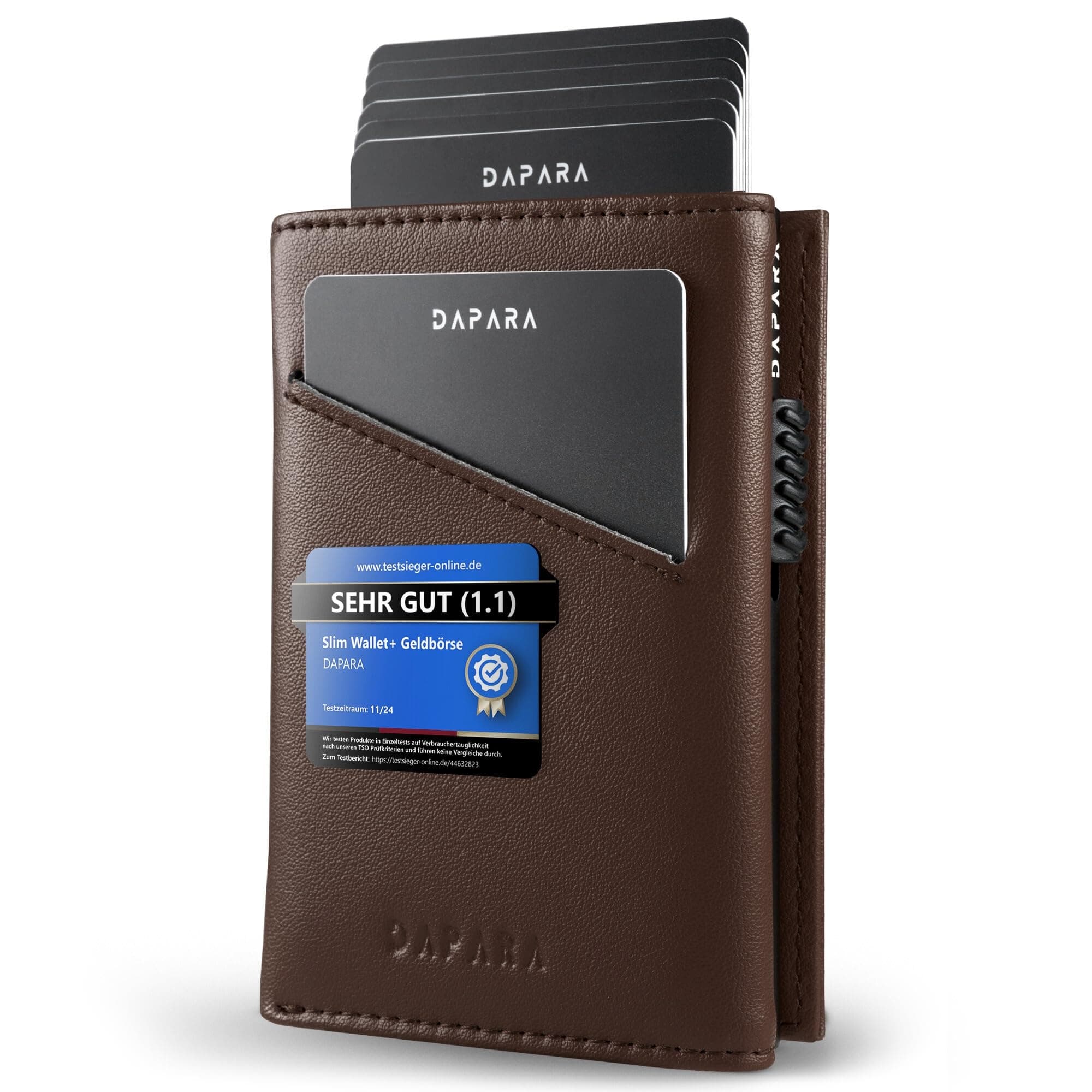 DAPARA Geldbörse Herren | Slim Wallet mit Münzfach & RFID-Schutz | Portmonee Männer | Kartenetui für 12 Karten | Smart Wallet for Men | Karten Geldbeutel | Portemonnaie | Espresso