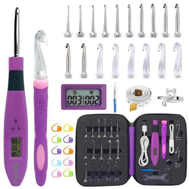 Beleuchtete Häkelnadeln Set-18 Größen Digitale Häkelnadeln mit Zähler 2,0~14,0mm, Ergonomische Häkelnadeln Beleuchtete Häkelnadeln für Stich- und Reihenzählung