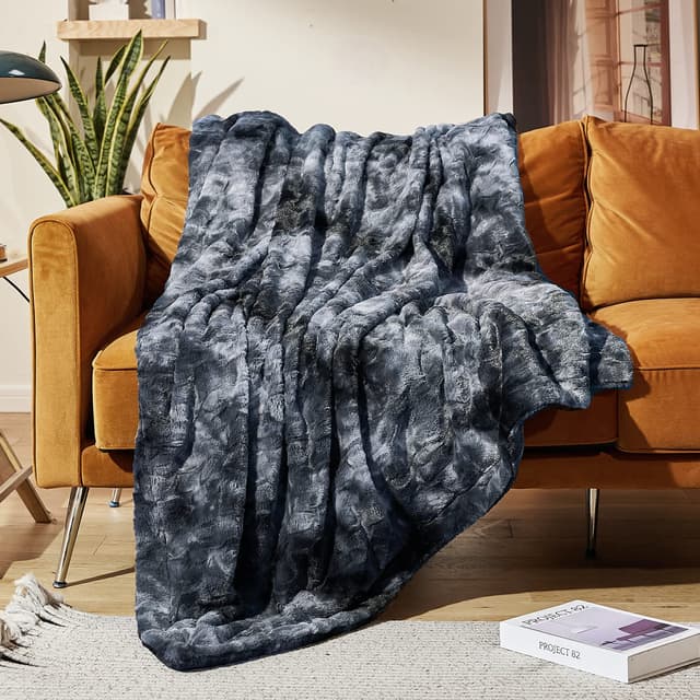 MOOFUN Kunstfell-Überwurfdecke, 203 x 152 cm, weich, flauschig, gemütlich, warm, flauschig, strapazierfähige Decke für Couch und Bett, Grau Grau 152 x 203 cm