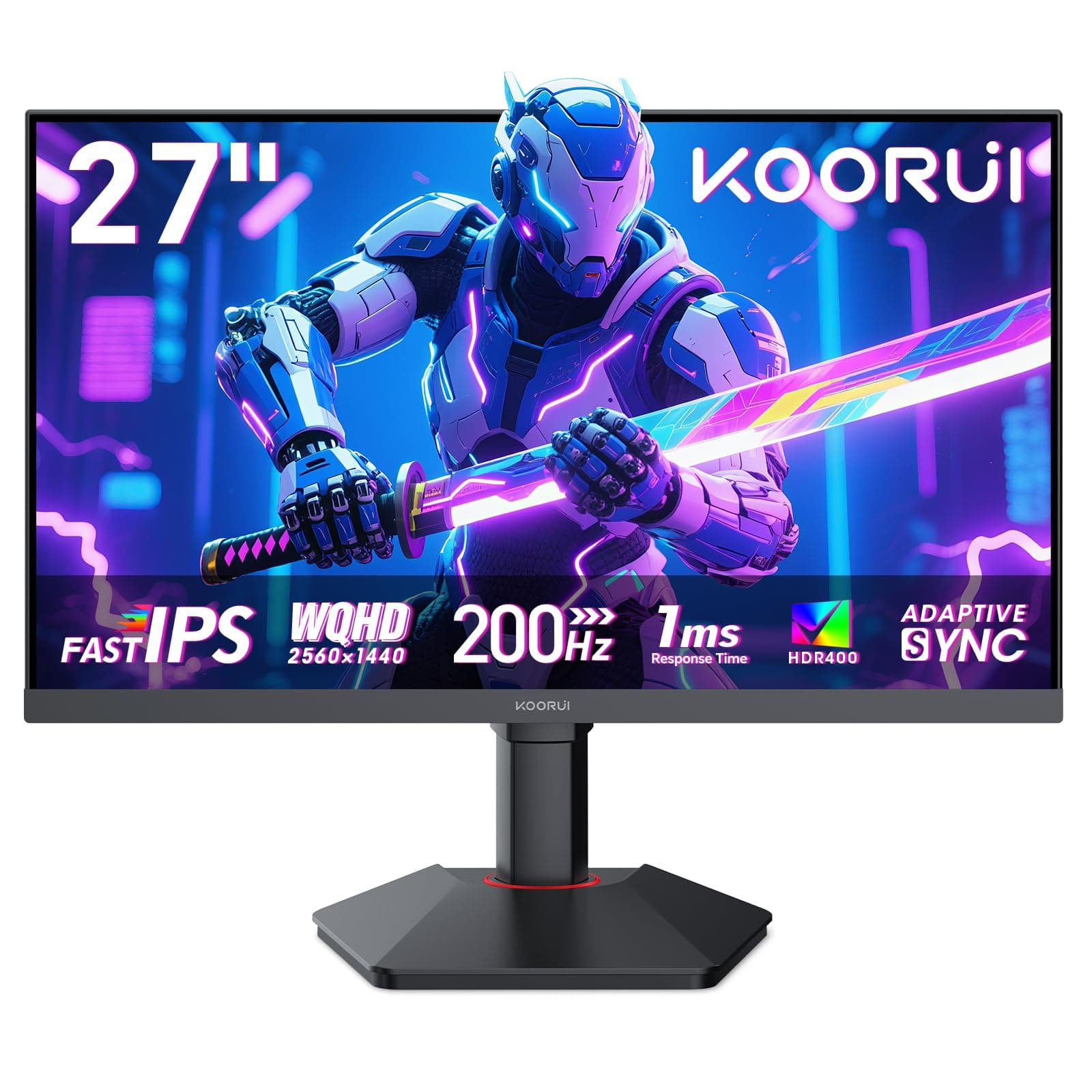 KOORUI 27 Zoll Gaming Monitor 200Hz, Fast IPS PC Bildschirm QHD2560x1440, Adaptive Sync 1ms, HDR400,HDMI 2.0 & DP 1.4, VESA 75x75 mm, Höhenverstellbar 27 Zoll 200Hz/QHD