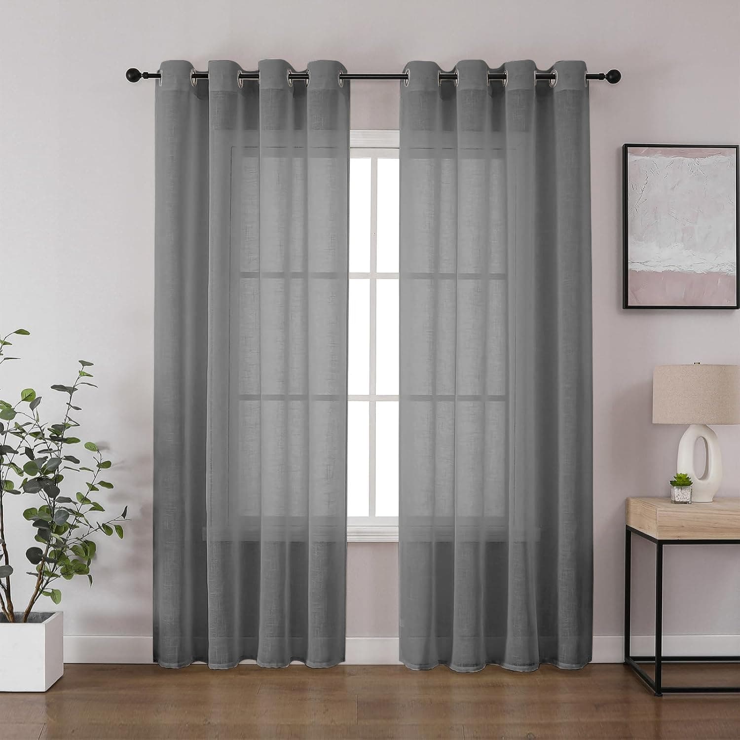 CUCRAF Leinenoptik Grau Voile Vorhänge mit Ösen Halbtransparent Gardine für Schlafzimmer Wohnzimmer H260 x B140cm 2er Set Grau H260 x B140 cm (2er Pack)