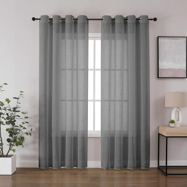 CUCRAF Leinenoptik Grau Voile Vorhänge mit Ösen Halbtransparent Gardine für Schlafzimmer Wohnzimmer H260 x B140cm 2er Set Grau H260 x B140 cm (2er Pack)