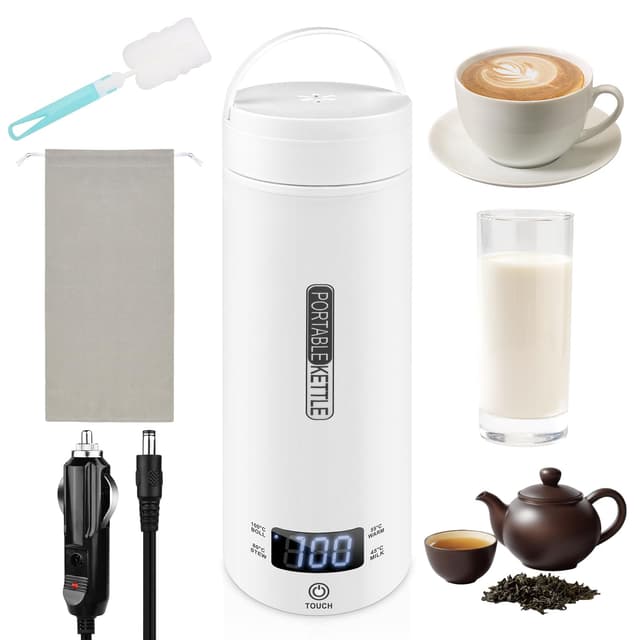 Gaethra Reise Elektrisch Wasserkocher 500mL, 12V Klein Tragbarer Reisewasserkocher mit Temperatureinstellung, mini Wasserkocher 316 Edelstahl-Liner, für die Zubereitung von Tee, Kaffee Babymilch