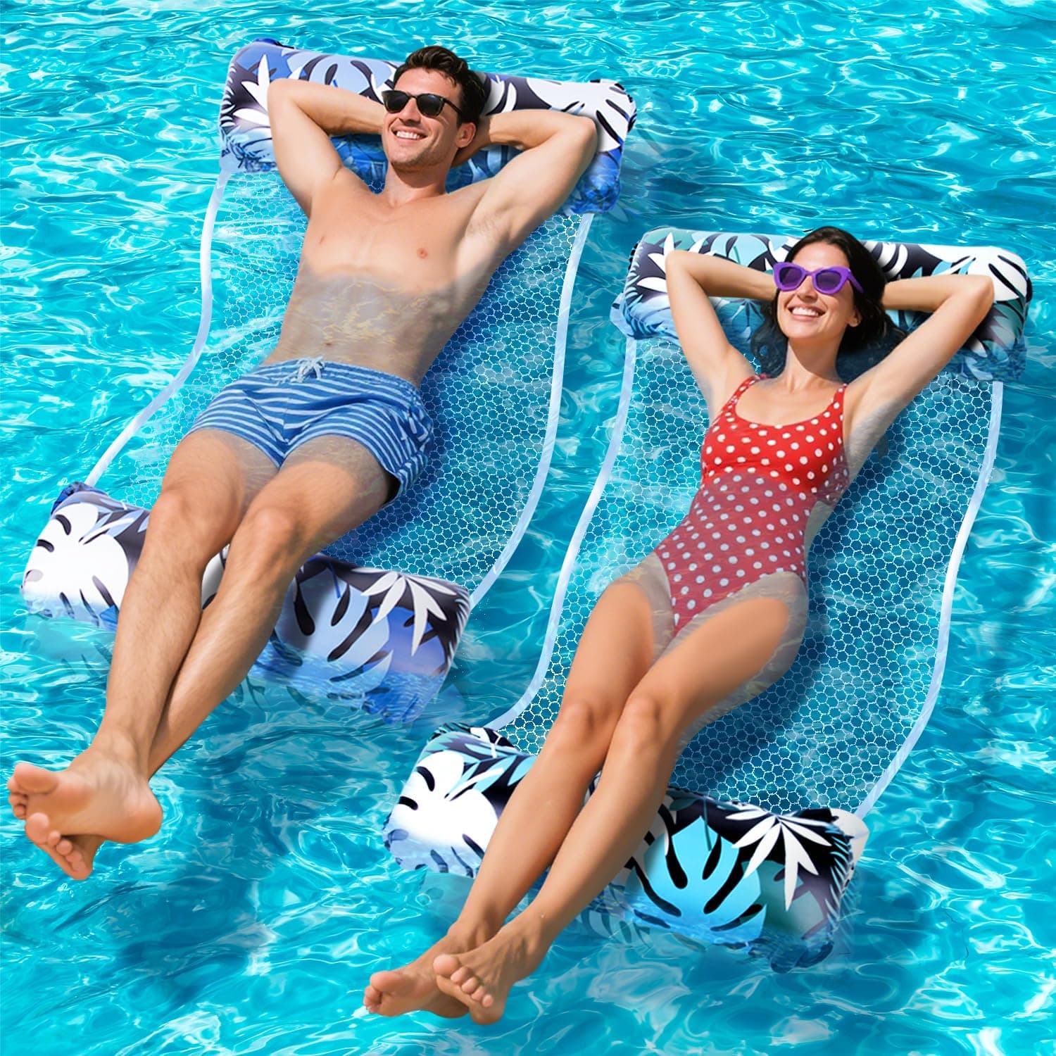 Orifinter XL Luftmatratze Pool, 2 Stück Pool Zubehör Wasserhängematte, 4 IN 1 Luftmatratze Wasser Pool Spielzeug, Luftmatratze Pool Erwachsene, Wasserspielzeug für Sessel Hängematte Matratzen Sitz