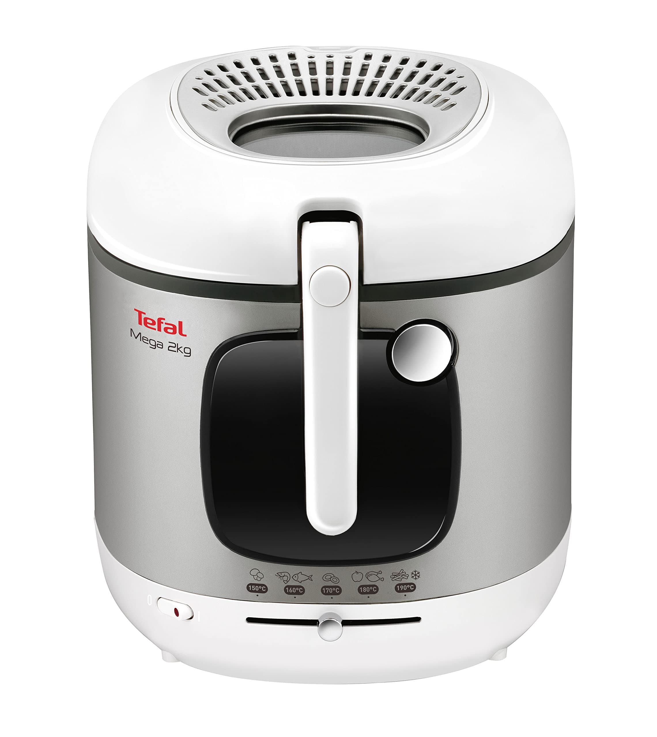 Tefal Mega 2 kg Elektrische Fritteuse, 3,3 L Öl-Kapazität, Anti-Geruchs-Filter, spülmaschinenfeste Teile, Sichtfenster, einstellbares Thermostat, weiß, Edelstahl, FR4800