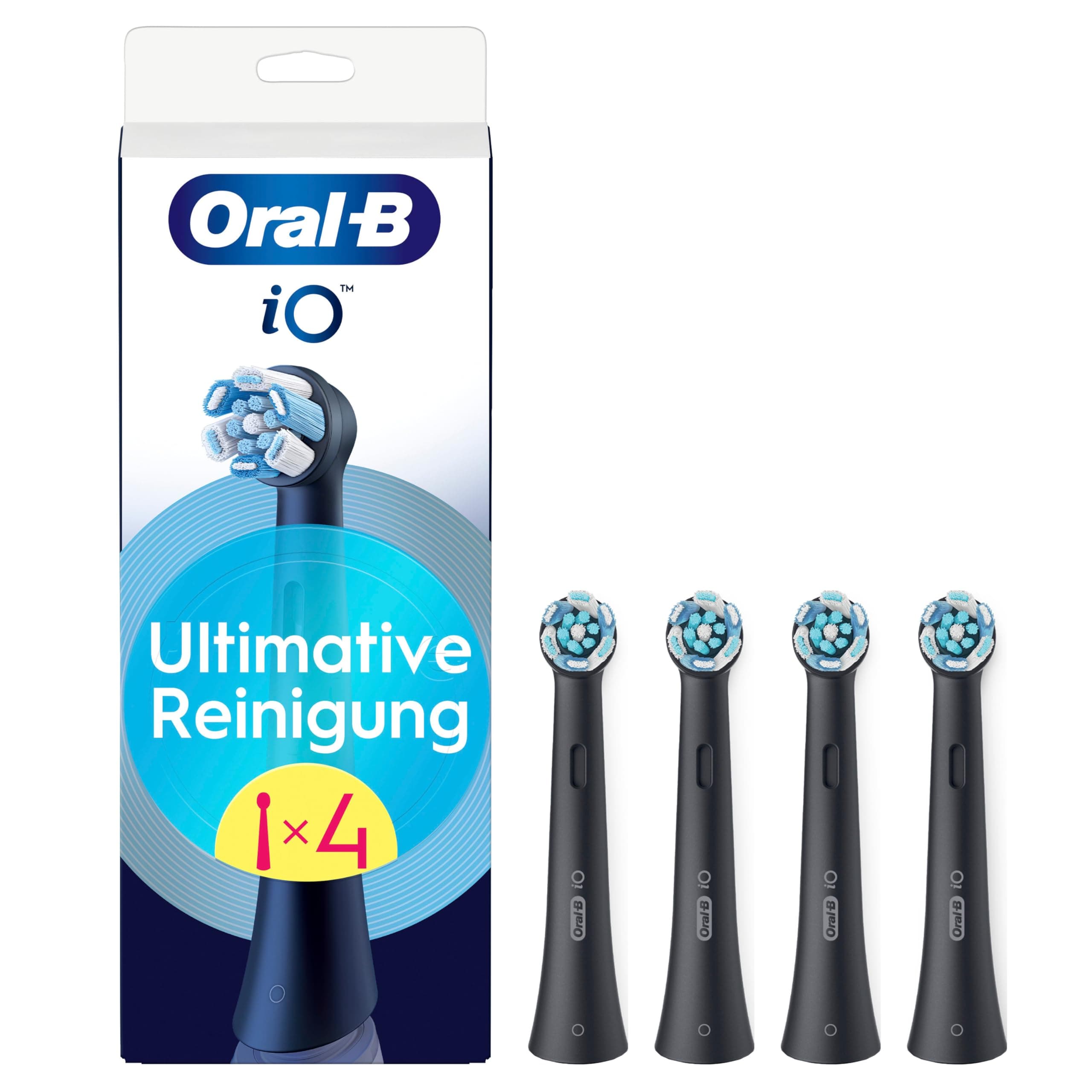 Oral-B iO Ultimative Reinigung – ORIGINAL Aufsteckbürsten für Elektrische Oral-B iO Zahnbürsten – Bürstenköpfe, Zahnbürstenaufsatz, Ersatzbürsten, Fortschrittliche Tiefenreinigung – Schwarz, 4 Stück 4 Stück - NEU