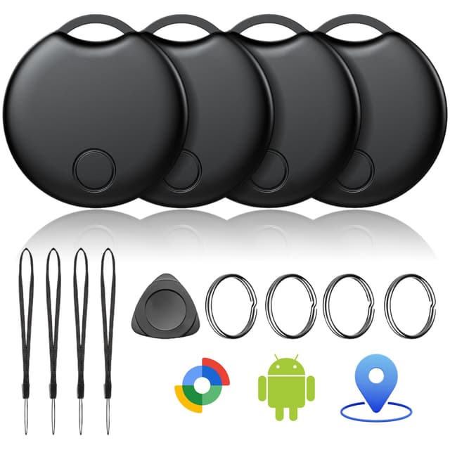 Tracker Android Air Tag Schlüsselfinder, Smart Tag kompatibel mit Google „Find Hub“-App (nur Android), Bluetooth Tracker für Schlüssel, Geldbörse, Fahrrad & Koffer, austauschbare Batterie, 4er-Pack Schwarz