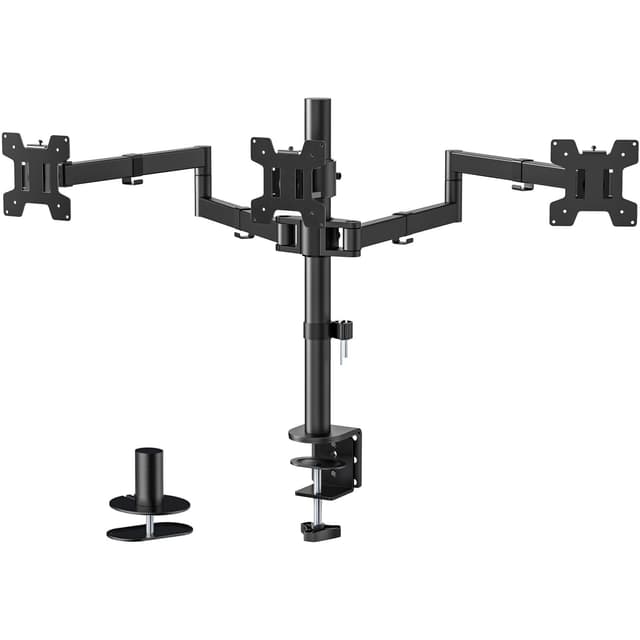 WALI Monitor Halterung 3 Monitore für bis 27 Zoll Bildschirm,Voll Verstellbare Triple Monitor Halterung, Monitorhalterung 3 Monitore 7 kg pro Arm,VESA 75/100 (M003S), Schwarz