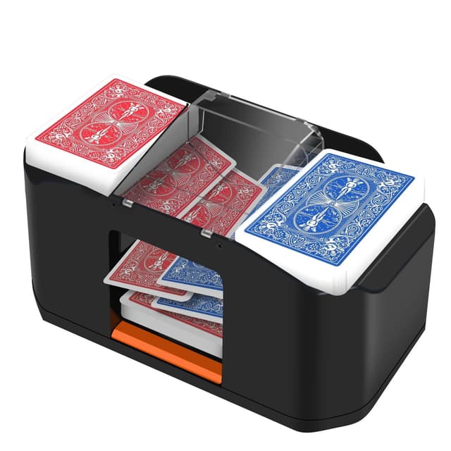 QUICARD Elektrischer Kartenmischer – Geräuscharmer & Wiederaufladbar (2000 mAh) – Mischt 2 Kartensätze – Automatischer Kartenmischer für Poker, Bridge, Rommé