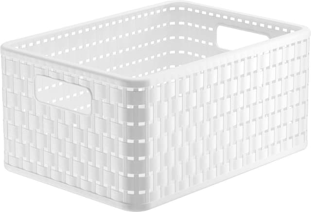 Rotho Country Aufbewahrungskiste 11l in Rattan-Optik, Kunststoff (PP) BPA-frei, weiss, A5+/11l (32.8 x 23.8 x 16.0 cm)