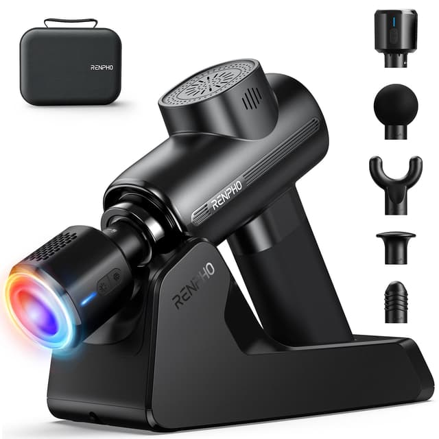 RENPHO Massagepistole für tiefes Gewebe mit Wärme und Kälte Massagekopf und Ladeständer, Muskel Perkussions Massagepistole für Sportler, Geschenke für Frauen und Männer, Active Thermacool Deluxe Aktives Thermacool Deluxe Schwarz