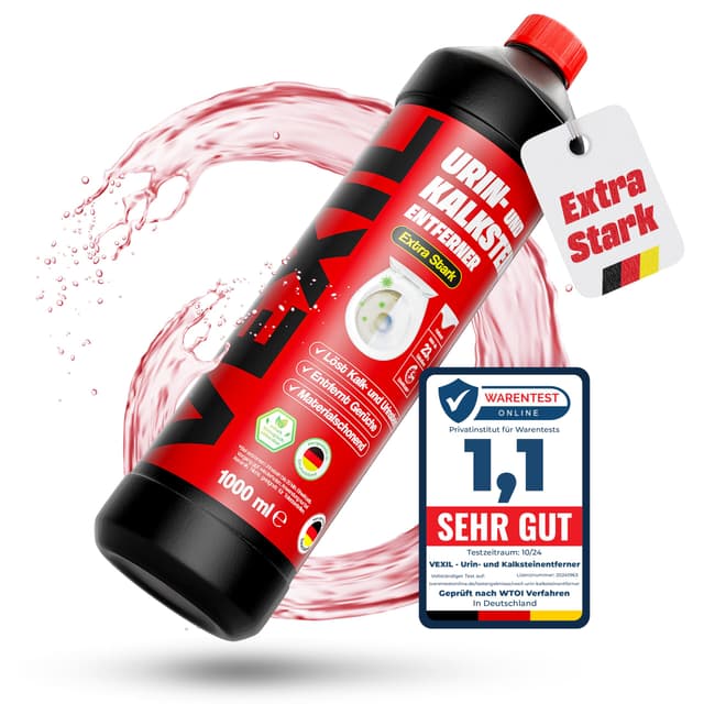 VEXIL® Urinsteinentferner EXTRA STARK - 1000 ml - entfernt mühelos hartnäckigen Urin- & Kalkstein - Profi WC-Reiniger - biologisch abbaubar - Urinsteinlöser Made in Germany Urinsteinentferner 1er Pack (1000 ml)