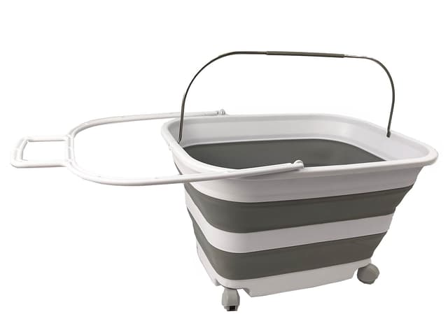 SAMMART 35L Zusammenklappbarer Wäschekorb aus Kunststoff mit Griff und Rollen–faltbarer Pop-Up-Aufbewahrungsbehälter/Waschwanne – platzsparend (1, Weiß/Grau) 1 Weiß/Grau