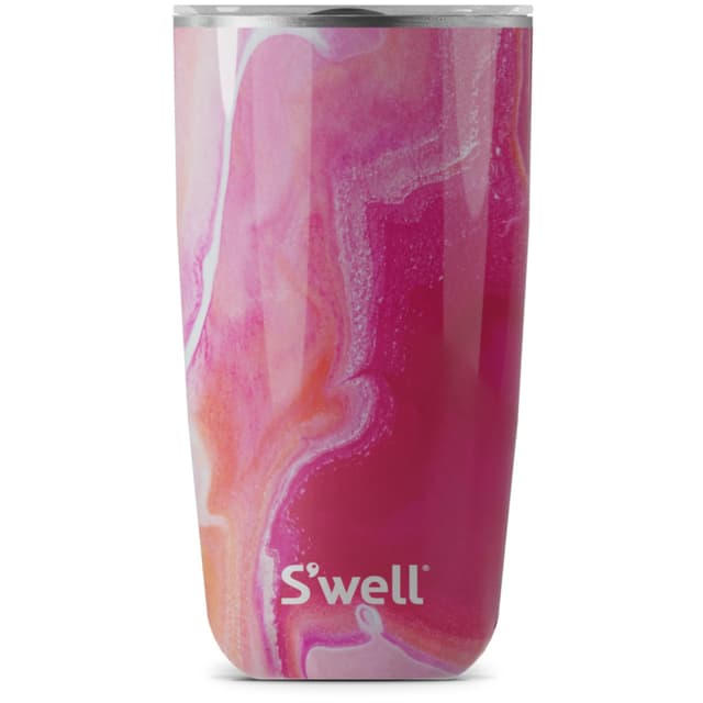 S'well Tumbler mit Deckel, 530ml, Rose Achat, BPA/BPS-freier, vakuumisolierter, dreifach isolierter Reisebecher mit Schiebedeckel, für heiße und kalte Getränke, zu Hause, 18 oz. Rose 18 oz.