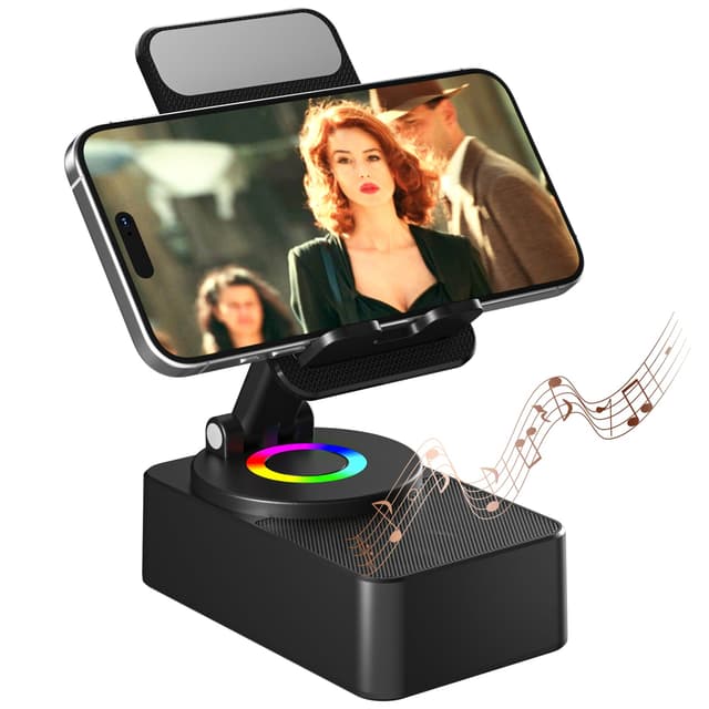 Handyständer mit kabellosem Bluetooth-Lautsprecher, LED, rutschfester Basis, HD-Surround-Sound, perfekt für zu Hause/draußen, kompatibel mit iPhone/iPad/Android, Geschenke für Männer und Frauen Schwarz