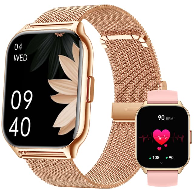 ZOSKVEE Smartwatch für Damen Herren, Fitnesstracker 2 Zoll Touch-Farbdisplay mit Telefonfunktion, Armbanduhr Blutdruckmessung Herzfrequenz Schlafmonitor SpO2, Sportuhr Schrittzähler für Android iOS Roségold+Silikon rosa