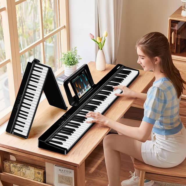 TERENCE E Piano 88 Tasten, Keyboard Piano mit Halbgewichtet, Faltbares Klavier mit Aufnahme und Bluetooth-Unterstützung, mit Pedal und 4-Einheiten-Lautsprecher, Bevorzugte Wahl für Anfänger Schwarz