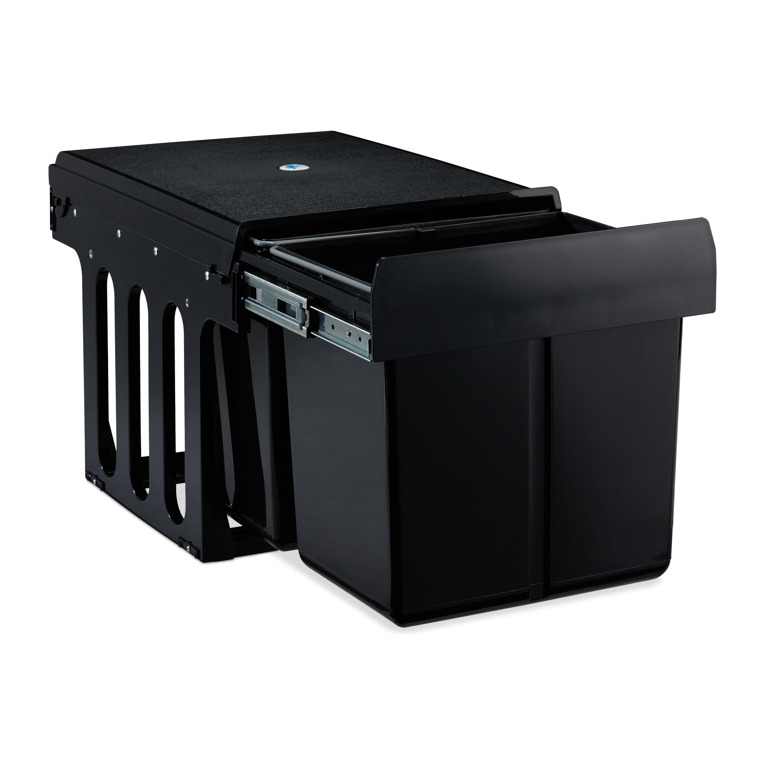 Relaxdays Einbaumülleimer 2-fach, ausziehbarer Küchenmülleimer für Unterschrank, 2x15 L, 35,1 x 34,3 x 48 cm, schwarz