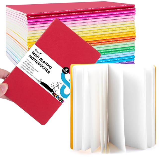 Koogel 24 Stück Klein Notizblock Blanko, A6 Notizbuch Journal Tagebuch Notizblöcke Schulhefte 14cm x 9cm Notizbücher mit Kraftpapier-Einband 12 Farben Multi