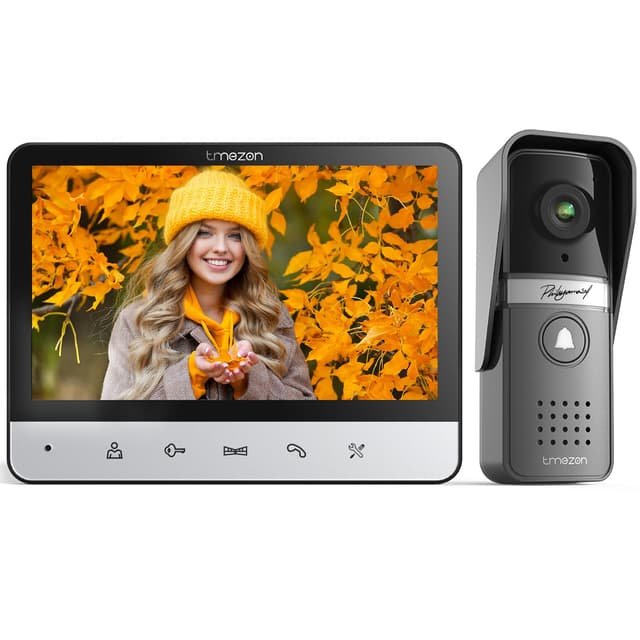 TMEZON Video Türsprechanlage 4-Draht,Türsprechanlage mit Kamera,7" Monitor mit kabelgebundener Türklingel, Nachtsichtgerät,Live-Ansicht und Konversation,Entsperren durch Monitor,16 Klingeltöne 1 Familie