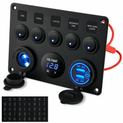 Kohree12V/24V 4.2A Schalter Panel IP65 Wasserdichte Dual-USB-Ladegerät LED Voltmeter Zigarettenanzünder 5 Kippschalter EIN/AUS für Auto Marine Boot Wohnmobil Fahrzeuge LKW Schaltkreis Steuerung Angebot bei HelloDeals