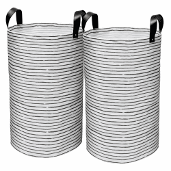 rigors 2 Stück 60L Faltbare Wäschekorb, Groß Wäschesack mit verstärkten Nieten PU-Ledergriffen, Wäschetonne freistehender Laundry Basket wasserdicht innen Wäschesammler für Badezimmer schwarz Angebot bei HelloDeals