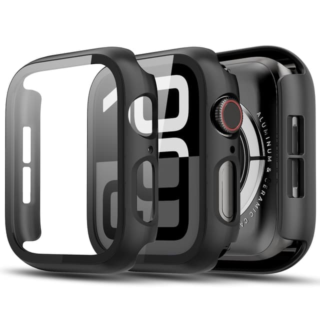 TGKML 2-Stück Kompatibel mit Apple Watch SE 3/SE 2/SE/6/5/4 Schutzhülle mit Displayschutzfolie 44mm, Hard Gehäuse Eingebaut Kratzfest Gehärtetes Glas Schutzfolie für iWatch 44 mm, Schwarz*2 Schwarz/Schwarz 44MM für Series SE 3/SE 2/SE/6/5/4