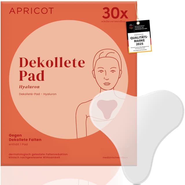 APRICOT Dekollete Pad Antifalten aus medizinischem Silikon mit niedermolekularem Hyaluron - Bis zu 30x Wiederverwendbar, Dermatologisch Bestätigt, Vegan & Tierversuchsfrei - Dekollete Anti Falten Pad mit Hyaluronsäure 1 stück (1er Pack)