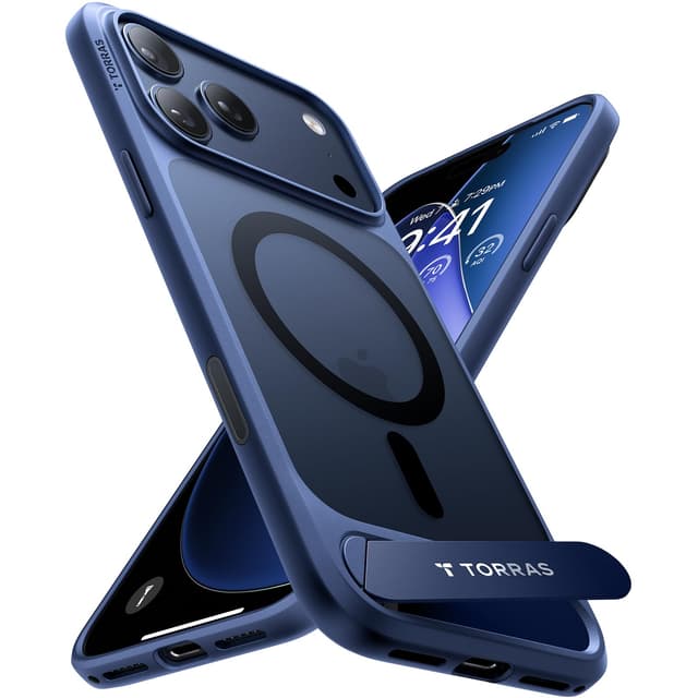 TORRAS Ostand L1 für iPhone 17 Pro Max Hülle mit Flügelständer Kompatibel mit MagSafe-Zubehör 3,66m Zertifizierte Militärschutz Stoßfest Magnetkraft Case für iPhone 17 Pro Max Handyhülle Matt Blau Blau iPhone 17 Pro Max