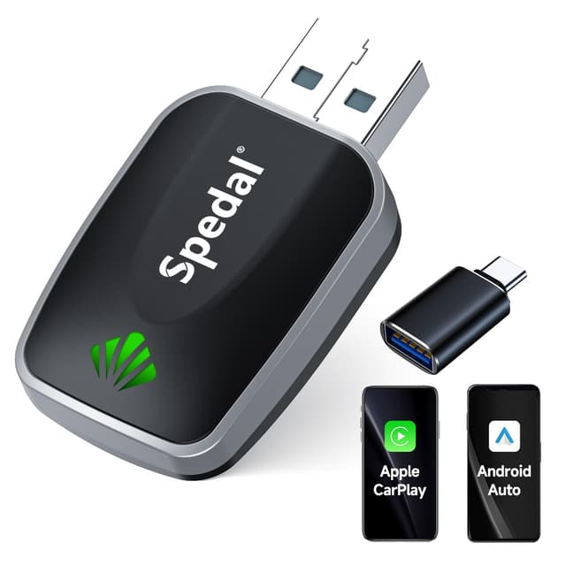 Spedal CL320 CarPlay & Android Auto Wireless Adapter – 2 IN 1 Konvertiert Wired zu Wireless, Plug & Play, Kompatibel mit Autos ab 2016, iOS 10+ & Android 11+, Mini & Stabil mit USB-C/A-Kabel