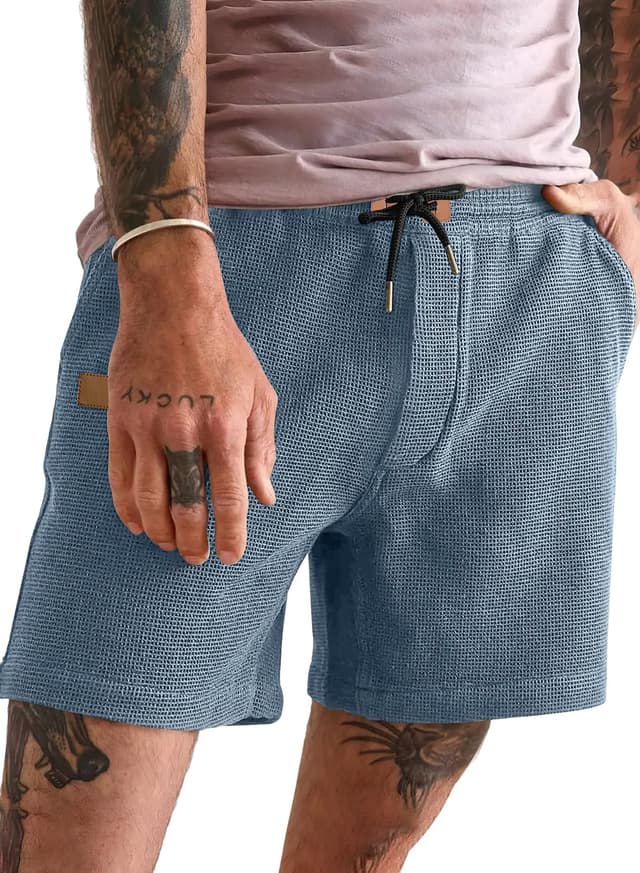 JMIERR Kurze Hosen Herren Waffel Shorts Herren Sommer Freizeit Stretch Elastische Taille mit Taschen