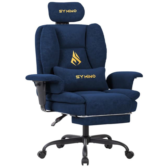 Symino Gaming Stuhl Chefsessel Bürostuhl Ergonomisch, Vintage-PU-Leder Schreibtischstuhl mit Fußstütze Höhenverstellbarer Office Chair Computerstuhl 130kg, Dunkelblau Vintage-pu-leder / Dunkelblau