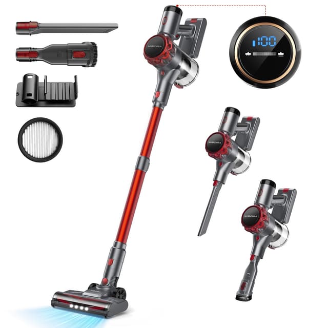 40000Pa Akku Staubsauger, 55Min Laufzeit, Staubsauger Kabellos mit Touchscreen und Anti-Tangle-Bürste, akkustaubsauger & handstaubsauger kabellos, Stielstaubsauger für Hartböden, Teppich, Tierhaare Scarlatto