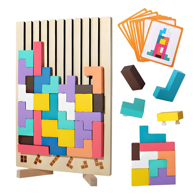 Holzpuzzle Tetris, Lernspielzeug, Montessori-Spiele 3 4 5 6 Jahre, Intelligenz Jigsaw, Gehirn Spielzeug, bunt, geometrische Blöcke Tetris, Geschenk für Kinder