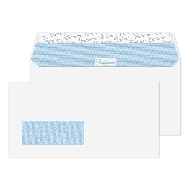 Blake Premium Office 32216 Briefumschlag Haftklebung Mit Fenster Ultra Weiß Wove DL 110 × 220 mm 120 g/m² | 500 Stück DL 110 × 220 mm Mit Fenster Single