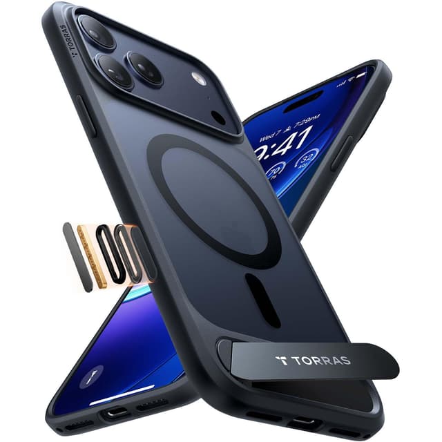 TORRAS Ostand L1 für iPhone 17 Pro Max Hülle mit Flügelständer Kompatibel mit MagSafe-Zubehör 3,66m Zertifizierte Militärschutz Stoßfest Magnetkraft Case für iPhone 17 Pro Max Handyhülle Matt Schwarz Schwarz iPhone 17 Pro Max