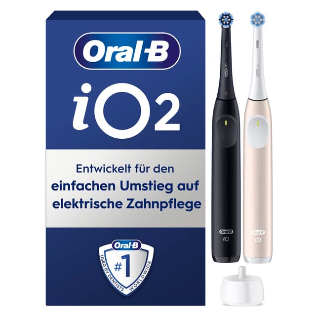 Oral-B iO Series 2 Elektrische Zahnbürste,Electric Toothbrush, DUO Pack inkl. zweitem Handstück, 3 Putzmodi für Zahnpflege, Magnet-Technologie, Designed by Braun, Night Black, Calm Pink