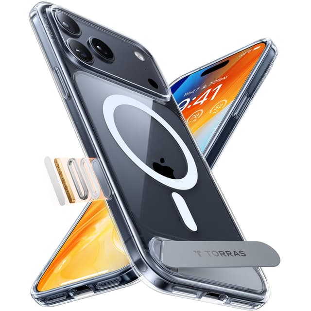 TORRAS Ostand L1 für iPhone 17 Pro Max Hülle mit Flügelständer Kompatibel mit MagSafe-Zubehör 3,66m Zertifizierte Militärschutz Stoßfest Magnetkraft Case für iPhone 17 Pro Max Handyhülle Durchsichtig Transparent iPhone 17 Pro Max