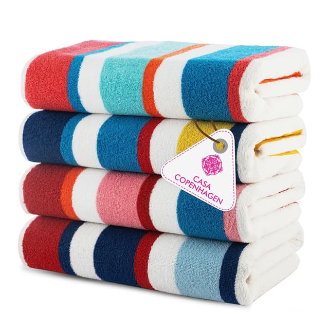 Casa Copenhagen Bora Bora Strandtücher, entworfen in Dänemark. Rau und robust, schnelltrocknend, für Pool, Bad und Dusche. 76x152 cm. 4-teiliges Handtuchset aus Baumwolle - Rosa, Rot, Gelb, Türkis