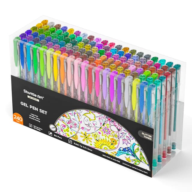 Shuttle Art Glitzer Gel Stifte, 240 teiliges Gelstift Set mit 120 bunter Glitzer Gelschreiber und 120 Ersatznachfüllungen, für Erwachsene und Kinder auf Malbuch zum Markieren, Zeichnen, Schreiben Verschiedene Farben (Töne)