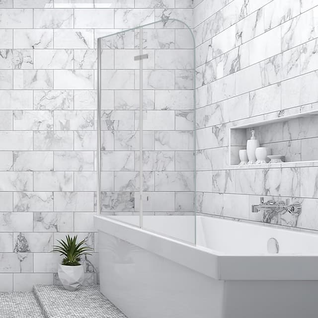 Jiubiaz Duschwand für Badewanne 100x140cm, 2 Teilige Faltbare Glas Duschtrennwand aus 6mm Sicherheitsglas (EGS), Badewannenaufsatz, Silber Transparent 100*140cm-Silber Transparent