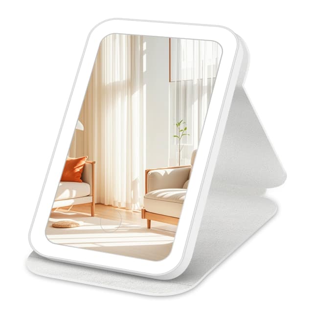 GlasFlength Kosmetikspiegel mit Beleuchtung, LED Schminkspiegel Klappbar mit Licht Mehrfach-Standwinkel USB Wiederaufladbar Spiegel mit Beleuchtung 3-Farbig Dimmbare für Schminktisch Reise (Weiß)