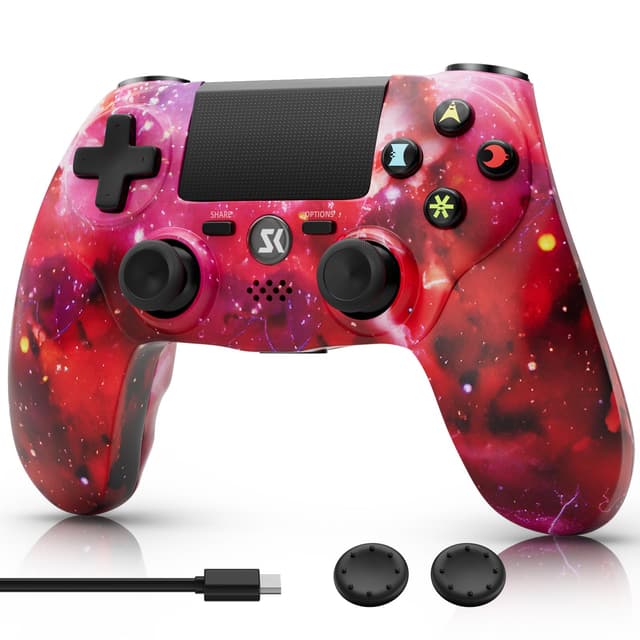 CHENGDAO Wireless Controller für PS4, Game Controller für PS4/Pro/Slim/PC, Gamepad mit Dual Vibration, 6-Achsen Gyro sensor, Rot Red