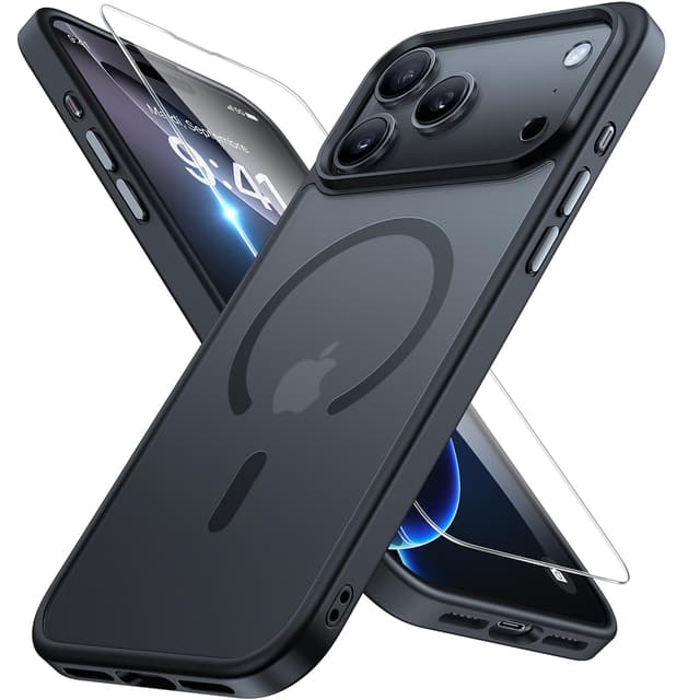 Miracase für iPhone 17 Pro Max Hülle für Magsafe[mit Panzerglas] [TOP Militärschutz & Magnetkraft] Stoßfest Kratzfest mit Samtiger Haptik Handyhülle für iPhone 17 Pro Max 6,9", Matt-Schwarz iPhone 17 Pro Max 6,9 Schwarz