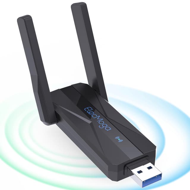ElecMoga USB WLAN Stick für PC, 1300Mbps USB 3.0 WiFi Adapter mit 2 x 5dBi WLAN Antenne, 2.4GHz/5.8GHz Internet Stick für PC/Desktop/Tablet/Laptop, Kompatibel mit Windows 11/10/8/7/Vista/XP Mac OS