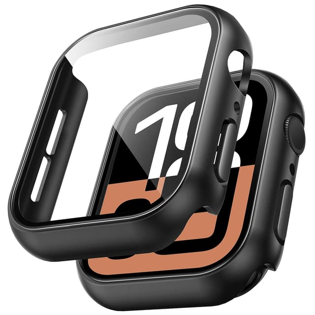 TAURI 2 Stück Harte PC Hülle für Apple Watch Series 11/10 42mm, [360° stoßfest] mit 9H Gehärteter Glas Displayschutz und Hoher Empfindlichkeit, Kratzfeste Schutzhülle - Schwarz Series 11/10 42mm Schwarz