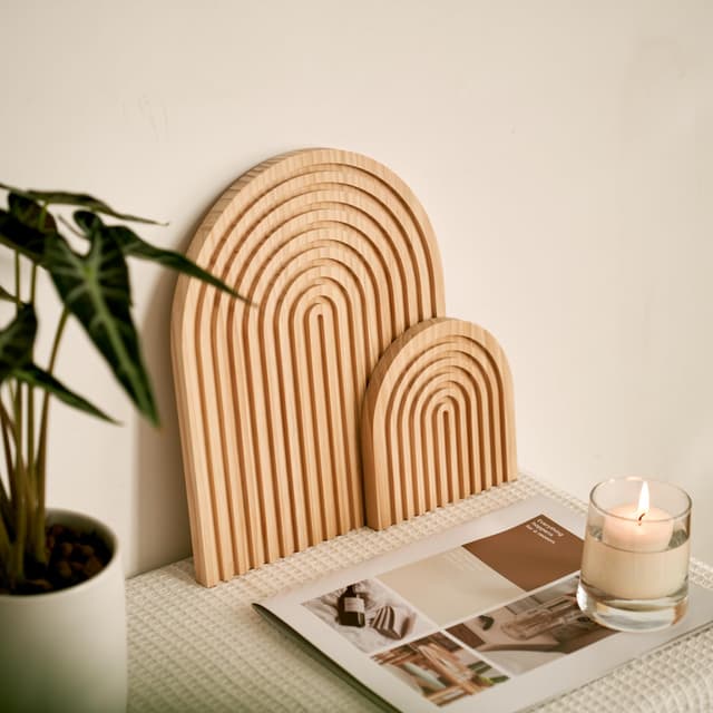 Puhui boho-Holzbrett deko Regenbogen, Holz Dekoratives aus Kiefer für Wandregal Fotoregal, Tischdeko, Dresser deko, Zimmer Deko, für Wohnzimmer, Schlafzimmer, Büro oder Küche, 2er Set Kiefer" Oder "Braun"