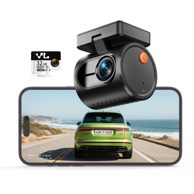 Winzige Dashcam, KAWA 2K 1296P QHD Mini Dashcam Auto - Sprachsteuerung, inkl 32GB SD Karte, WDR/3D DNR mit Super Nachtsicht, Notfallaufnahme, Kompakte Auto Kamera mit G Sensor Parkmodus Blau