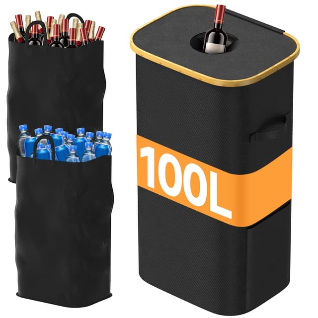 Cisivis 100L Pfandflaschen Sammelbehälter, Vorratsflaschen-Aufbewahrungsboxen mit Löchern, einzelne Aufbewahrungsbeutel mit Deckel, Vorratsflaschen-Aufbewahrungsboxen für die Küchenorganisation 100L Schwarz